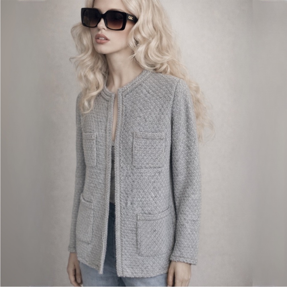 White House Black Market Gray Sequin Knit Long Sleeve Cardigan Sweater XL